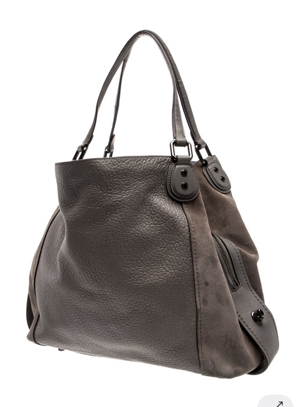 Coach  Pebbled Leather & Suede Tote. Dark Gray. No visible stains.
